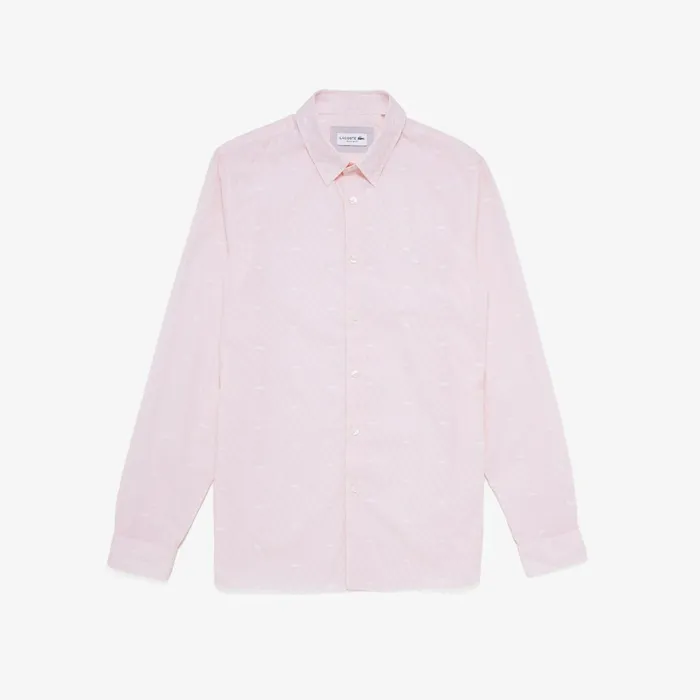 Button Down Shirts Lacoste Mens Crocodile Print Poplin Shirt PinkWhite Shop