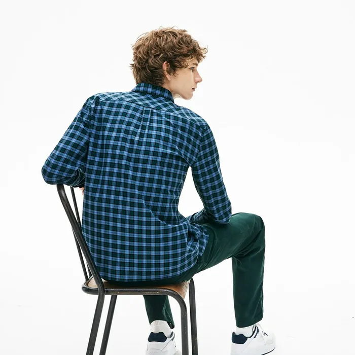 Button Down Shirts Lacoste Mens Regular Fit Check Cotton Shirt Blue Popular