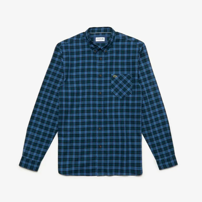 Button Down Shirts Lacoste Mens Regular Fit Check Cotton Shirt Blue Popular