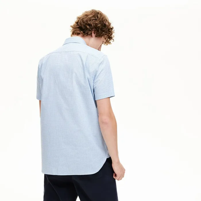 Button Down Shirts Lacoste Mens Regular Fit Checkered Cotton Shirt WhiteNavy Blue Gift 4 You