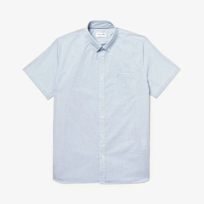 Button Down Shirts Lacoste Mens Regular Fit Checkered Cotton Shirt WhiteNavy Blue Gift 4 You