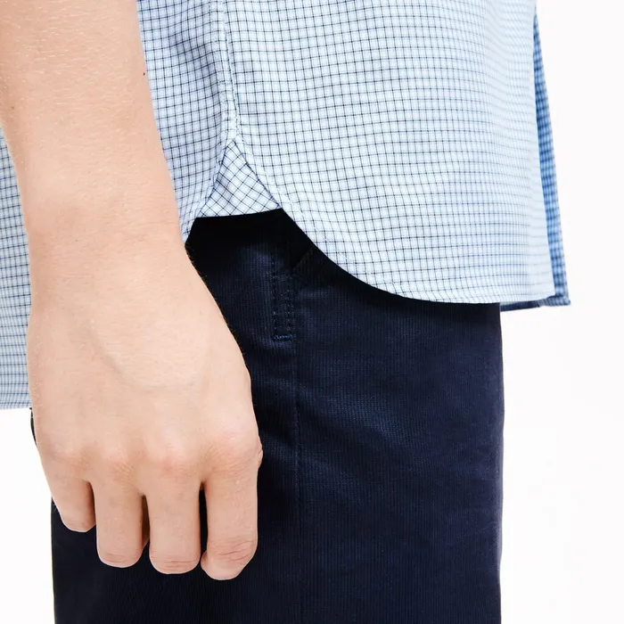 Button Down Shirts Lacoste Mens Regular Fit Checkered Cotton Shirt WhiteNavy Blue Gift 4 You