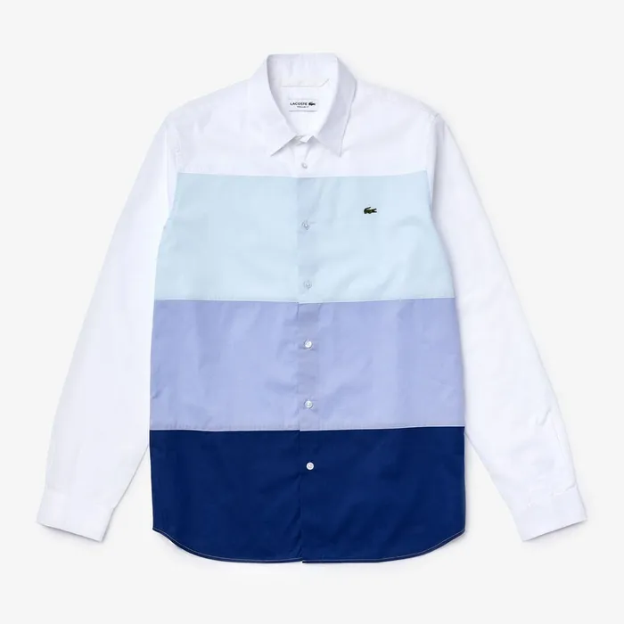 Button Down Shirts Lacoste Mens Regular Fit Colorblock Cotton Shirt Navy BluePurpleLight BlueWhite Online Store