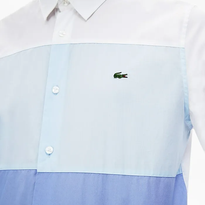Button Down Shirts Lacoste Mens Regular Fit Colorblock Cotton Shirt Navy BluePurpleLight BlueWhite Online Store