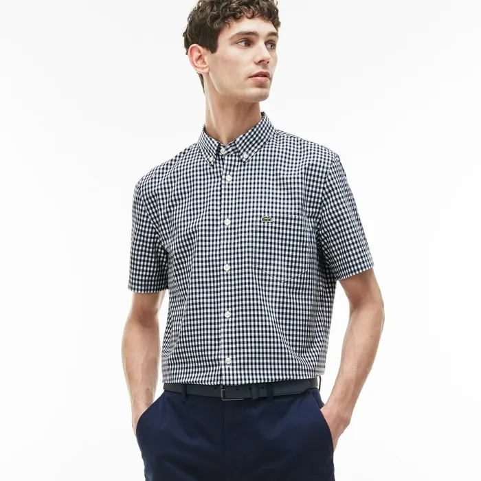 Button Down Shirts Lacoste Mens Regular Fit Gingham Poplin Shirt Navy BlueWhite Store Button Down Shirts Lacoste Mens Regular Fit Gingham Poplin Shirt Navy BlueWhite Store