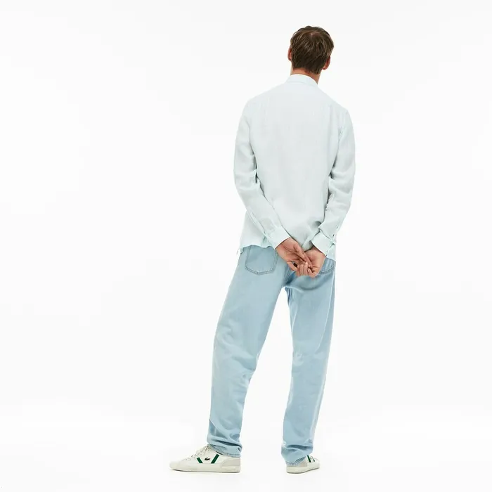 Button Down Shirts Lacoste Mens Regular Fit Linen Shirt Light Blue Gift 4 You