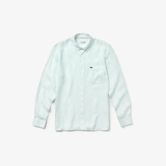 Button Down Shirts Lacoste Mens Regular Fit Linen Shirt Light Blue Gift 4 You