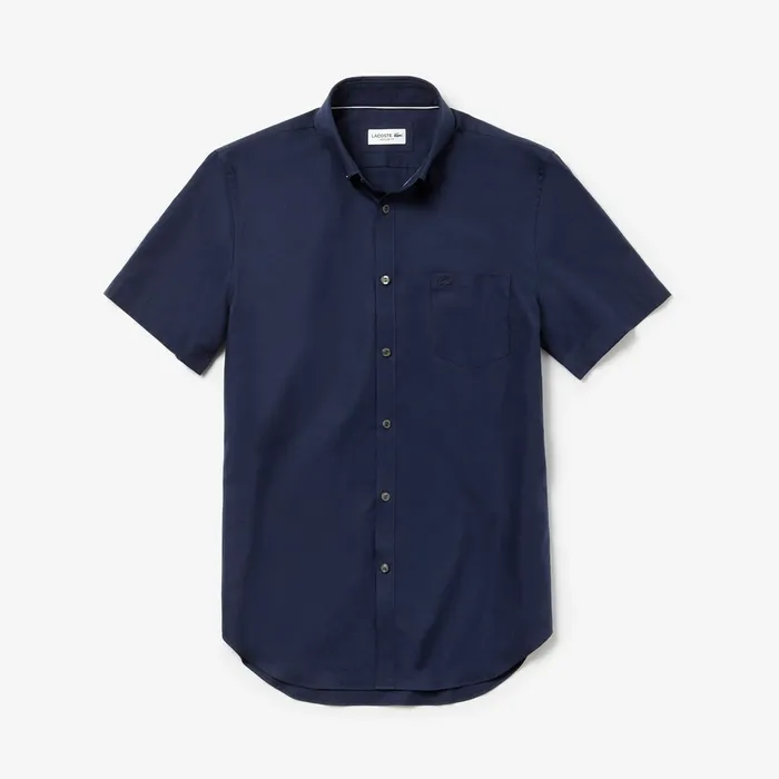 Button Down Shirts Lacoste Mens Regular Fit Mini Piqu Shirt Navy Blue USA
