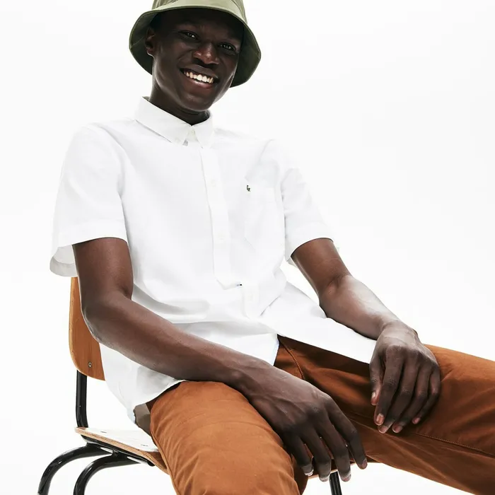 Button Down Shirts Lacoste Mens Regular Fit Oxford Cotton Shirt White Online