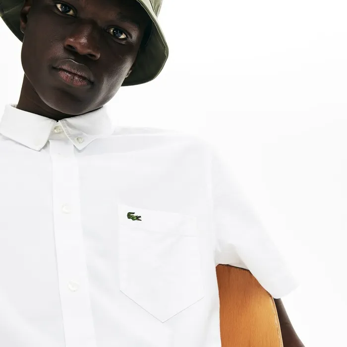 Button Down Shirts Lacoste Mens Regular Fit Oxford Cotton Shirt White Online