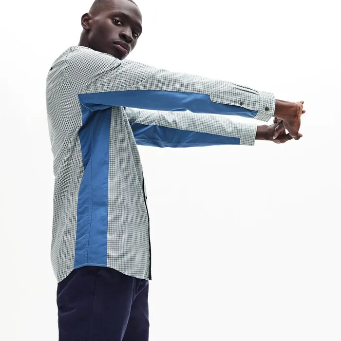 Button Down Shirts Lacoste Mens Regular Fit Paneled PrintBlocked Cotton Shirt BlueWhiteNavy Blue Gift for Friend Button Down Shirts Lacoste Mens Regular Fit Paneled PrintBlocked Cotton Shirt BlueWhiteNavy Blue Gift for Friend