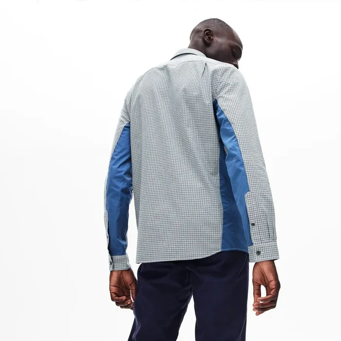 Button Down Shirts Lacoste Mens Regular Fit Paneled PrintBlocked Cotton Shirt BlueWhiteNavy Blue Gift for Friend