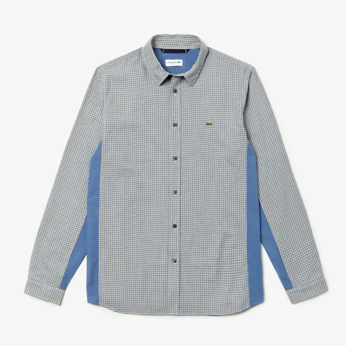 Button Down Shirts Lacoste Mens Regular Fit Paneled PrintBlocked Cotton Shirt BlueWhiteNavy Blue Gift for Friend