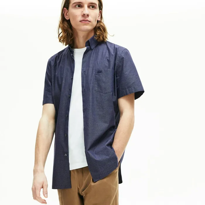 Button Down Shirts Lacoste Mens Regular Fit Texturized Cotton Shirt Navy BlueWhite Gift 4 You