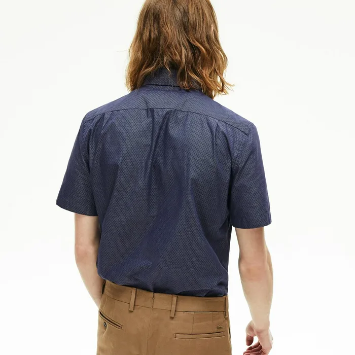 Button Down Shirts Lacoste Mens Regular Fit Texturized Cotton Shirt Navy BlueWhite Gift 4 You