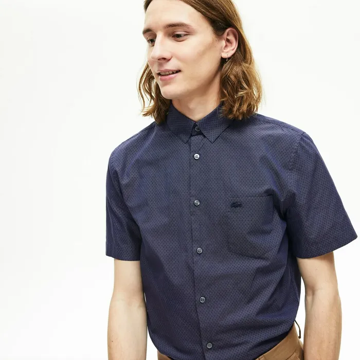 Button Down Shirts Lacoste Mens Regular Fit Texturized Cotton Shirt Navy BlueWhite Gift 4 You