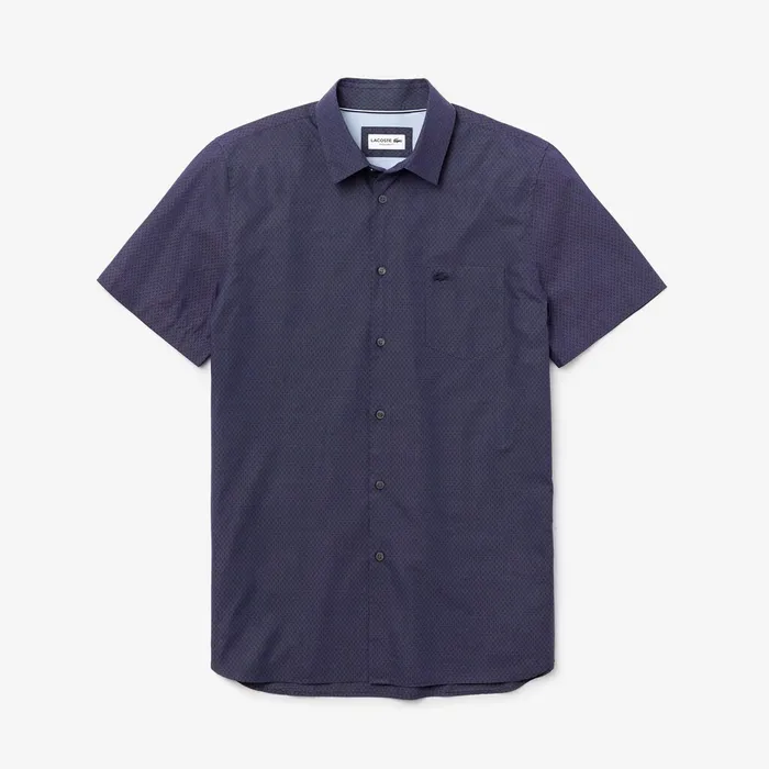Button Down Shirts Lacoste Mens Regular Fit Texturized Cotton Shirt Navy BlueWhite Gift 4 You