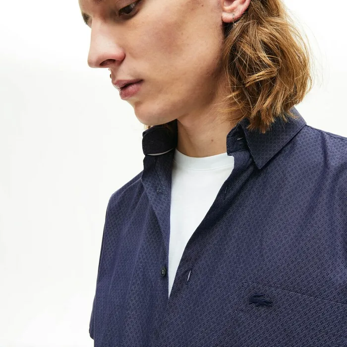 Button Down Shirts Lacoste Mens Regular Fit Texturized Cotton Shirt Navy BlueWhite Gift 4 You