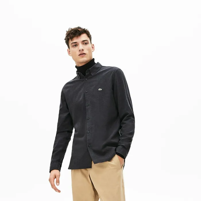 Button Down Shirts Lacoste Mens Slim Fit Cotton Flannel Shirt Grey Online Outlet Store Button Down Shirts Lacoste Mens Slim Fit Cotton Flannel Shirt Grey Online Outlet Store