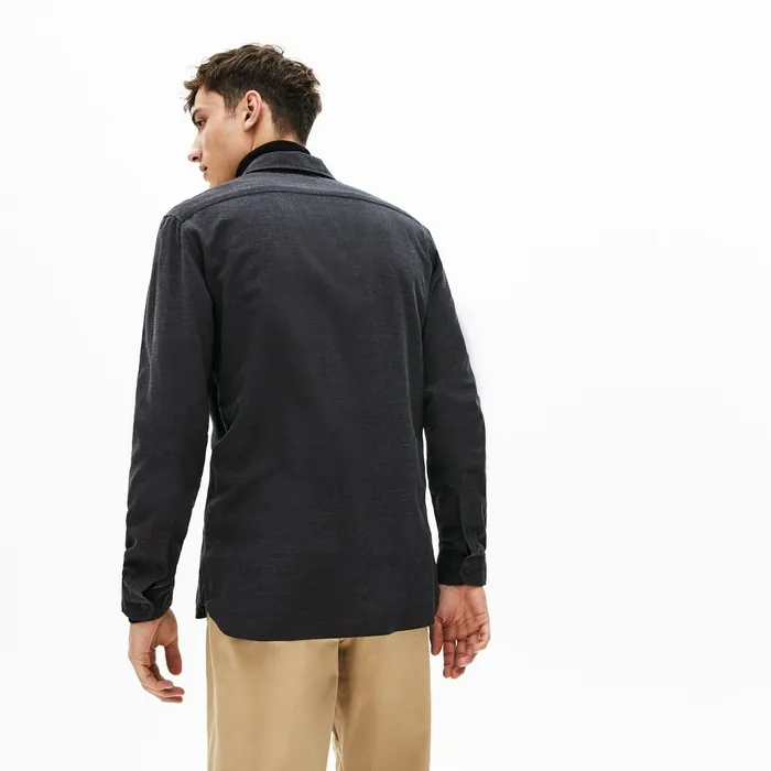 Button Down Shirts Lacoste Mens Slim Fit Cotton Flannel Shirt Grey Online Outlet Store