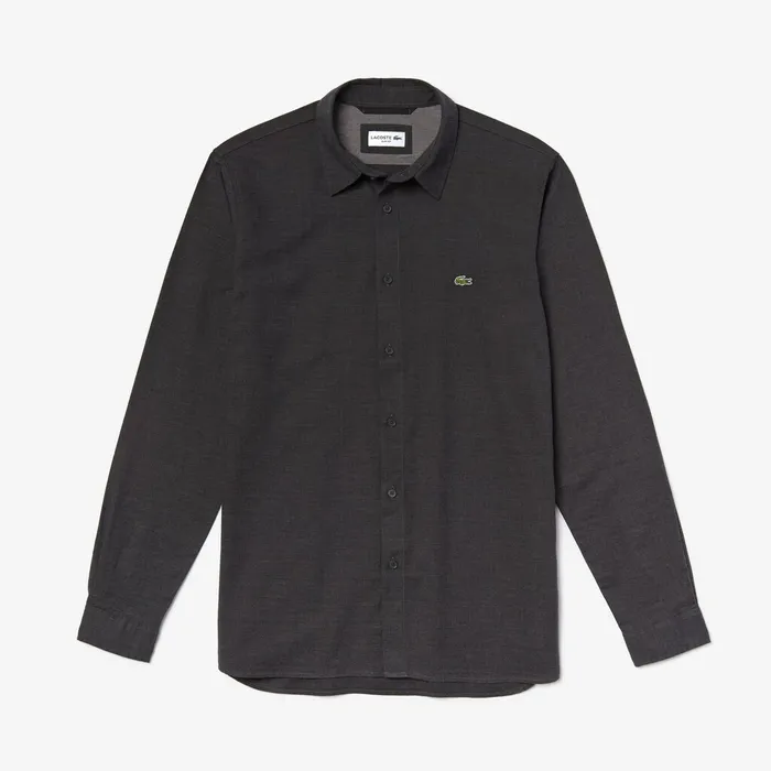 Button Down Shirts Lacoste Mens Slim Fit Cotton Flannel Shirt Grey Online Outlet Store