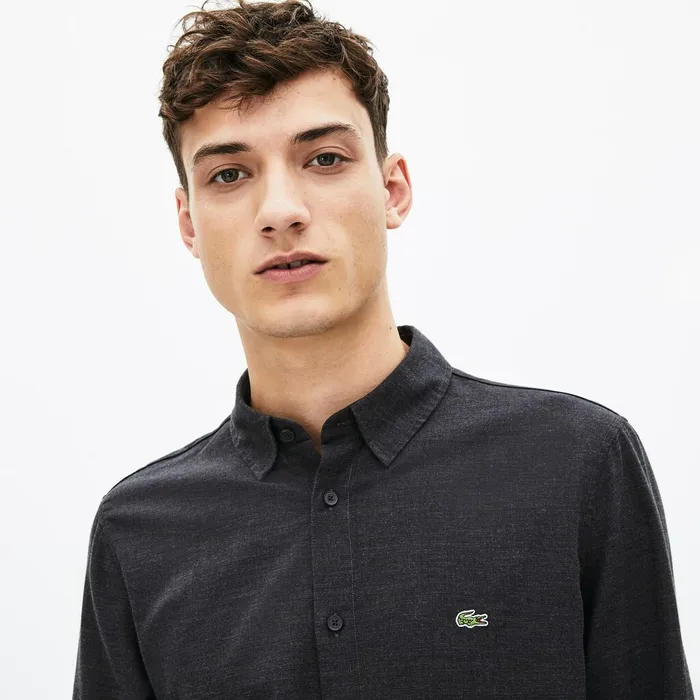 Button Down Shirts Lacoste Mens Slim Fit Cotton Flannel Shirt Grey Online Outlet Store
