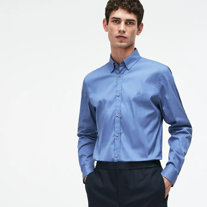 Button Down Shirts Lacoste Mens Slim Fit Stretch Cotton Poplin Shirt Blue Casaul Button Down Shirts Lacoste Mens Slim Fit Stretch Cotton Poplin Shirt Blue Casaul