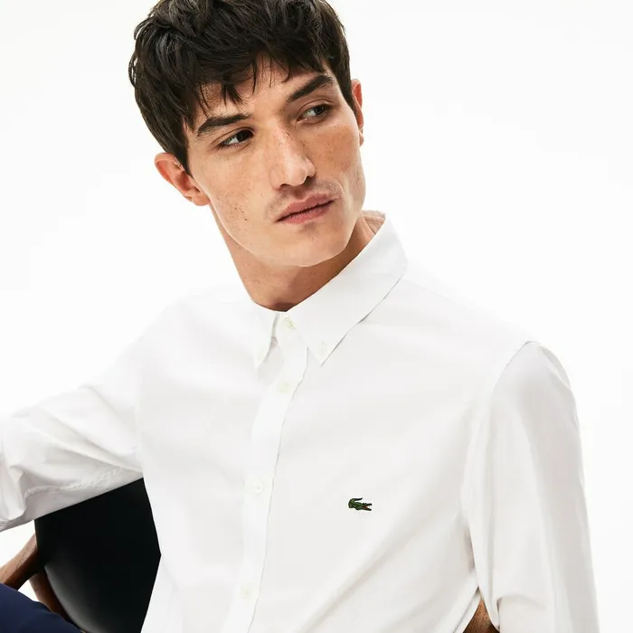 Button Down Shirts Lacoste Mens Soft Cotton Poplin Shirt White Casaul