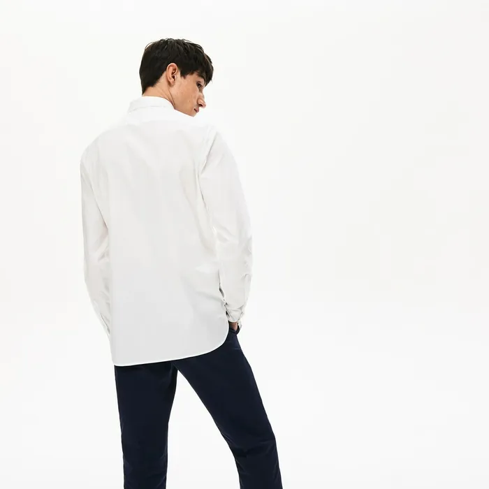 Button Down Shirts Lacoste Mens Soft Cotton Poplin Shirt White Casaul