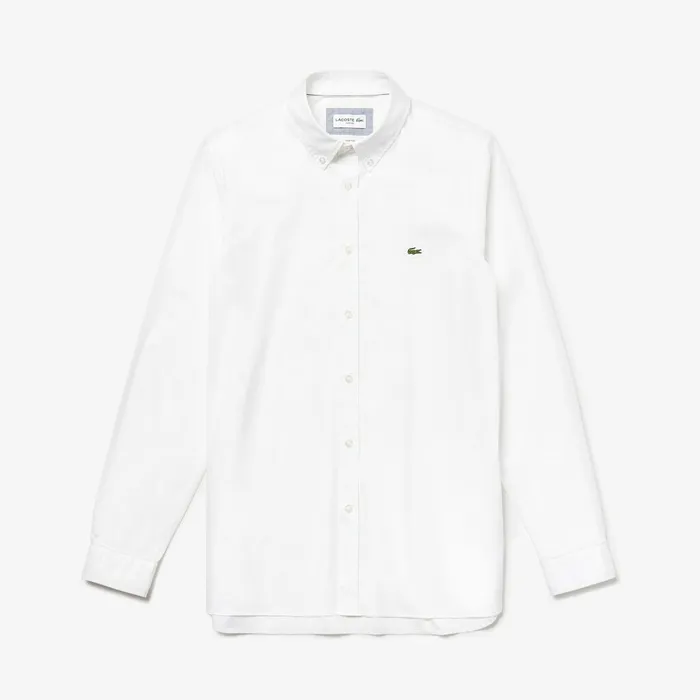 Button Down Shirts Lacoste Mens Soft Cotton Poplin Shirt White Casaul