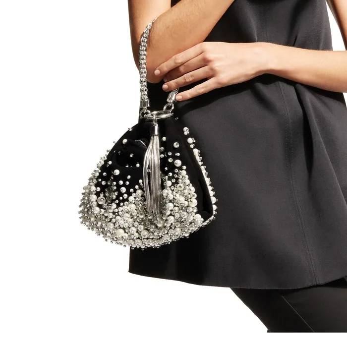 Callie Black Suede Clutch Bag With Dgrad Pearl Embroidery Black Women JIMMY CHOO Clutch Bags