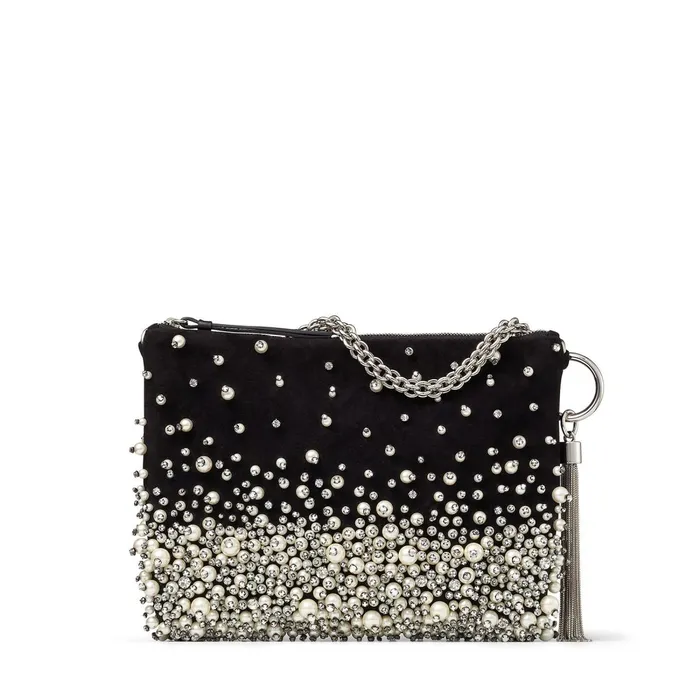 Callie Black Suede Clutch Bag With Dgrad Pearl Embroidery Black Women JIMMY CHOO Clutch Bags