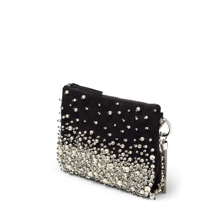 Callie Black Suede Clutch Bag With Dgrad Pearl Embroidery Black Women JIMMY CHOO Clutch Bags