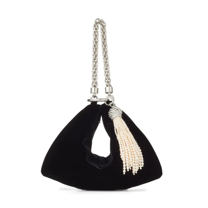Callie Black Velvet Clutch Bag With Pearl Tassle Black Women JIMMY CHOO Clutch Bags Callie Black Velvet Clutch Bag With Pearl Tassle Black Women JIMMY CHOO Clutch Bags