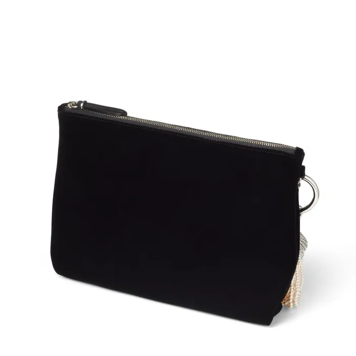 Callie Black Velvet Clutch Bag With Pearl Tassle Black Women JIMMY CHOO Clutch Bags