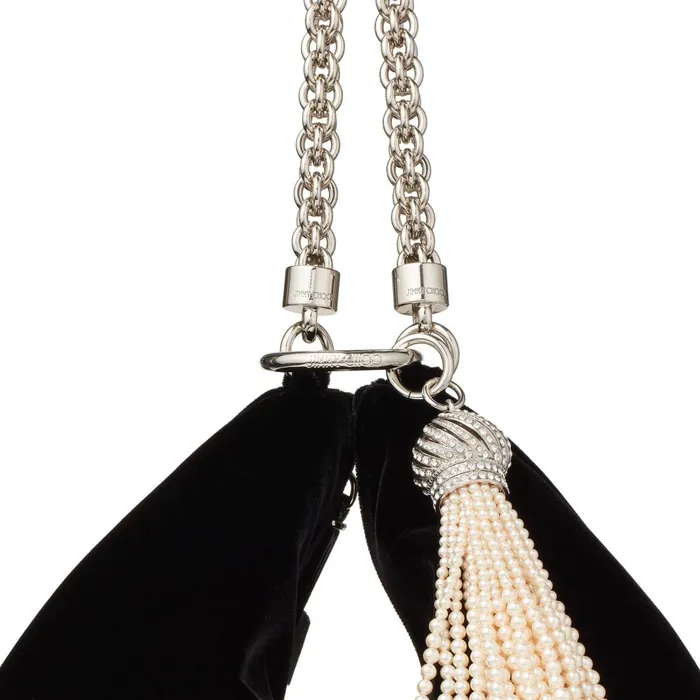 Callie Black Velvet Clutch Bag With Pearl Tassle Black Women JIMMY CHOO Clutch Bags