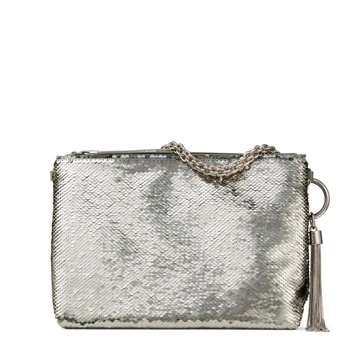 Callie DarkSilver Micro Paillettes Clutch Bag With Chain Strap Dark Silver Women JIMMY CHOO Clutch Bags