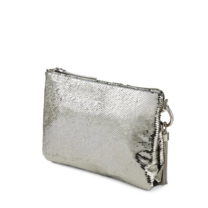 Callie DarkSilver Micro Paillettes Clutch Bag With Chain Strap Dark Silver Women JIMMY CHOO Clutch Bags