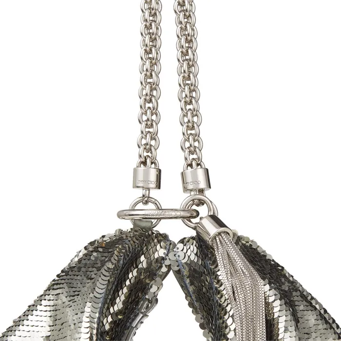 Callie DarkSilver Micro Paillettes Clutch Bag With Chain Strap Dark Silver Women JIMMY CHOO Clutch Bags