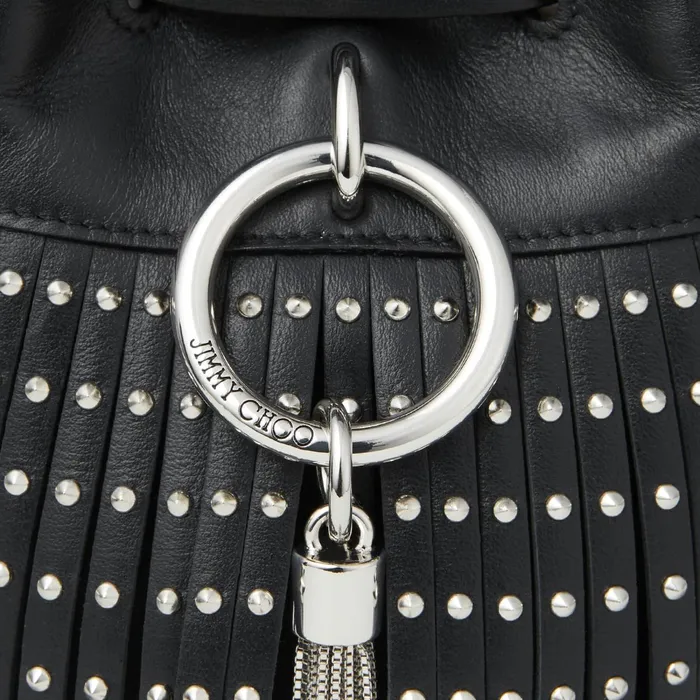 Callie DrawstringS Black Smooth Calf Leather Bucket Bag With Fringing And Studs Black Women JIMMY CHOO Bucket Bags