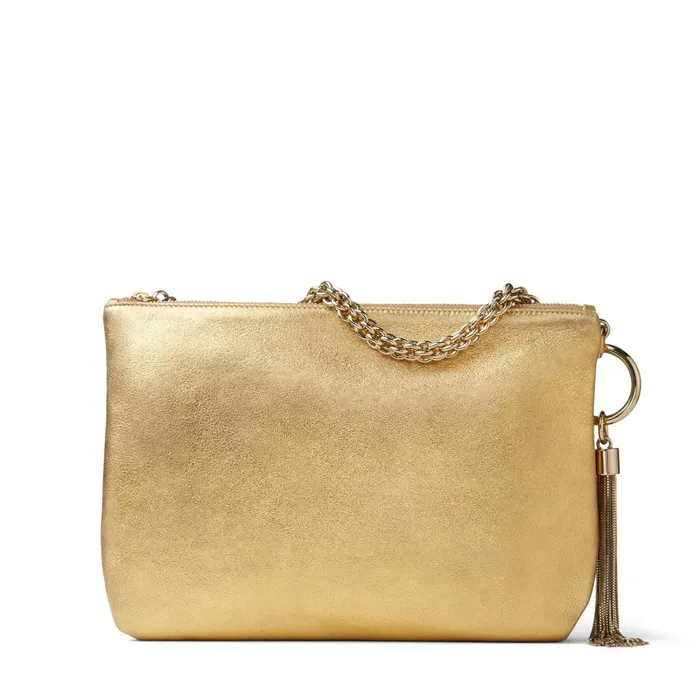 Callie Gold Metallic Leather Clutch Bag With Chain Strap Gold Women JIMMY CHOO Clutch Bags