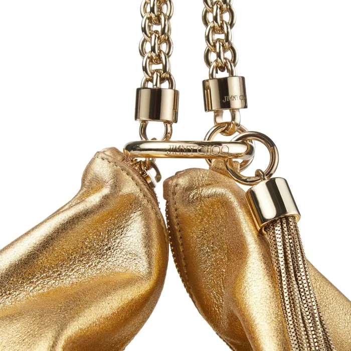 Callie Gold Metallic Leather Clutch Bag With Chain Strap Gold Women JIMMY CHOO Clutch Bags