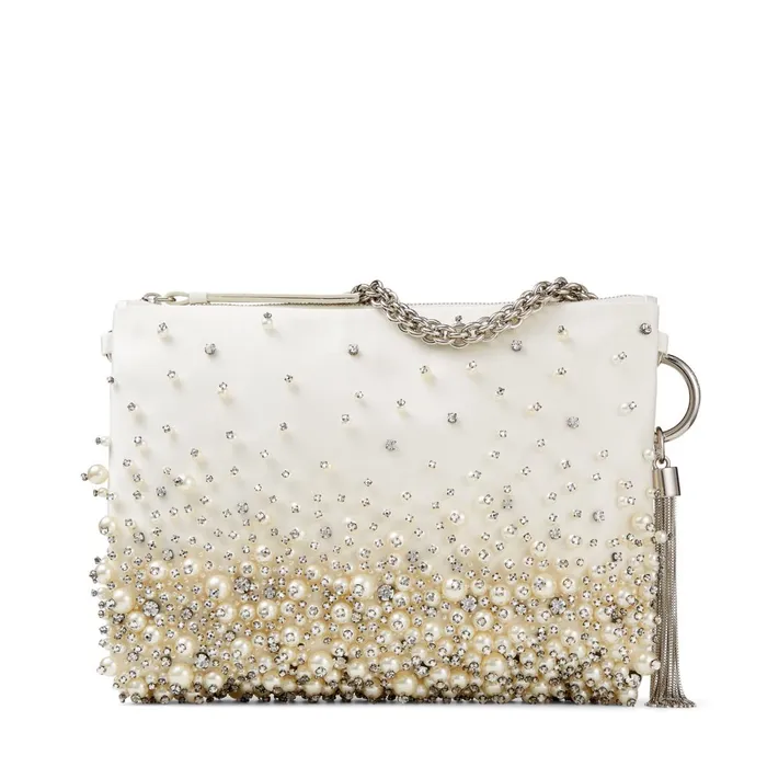 Callie Ivory Satin Clutch Bag With Dgrad Pearl Embroidery Ivory Women JIMMY CHOO Clutch Bags