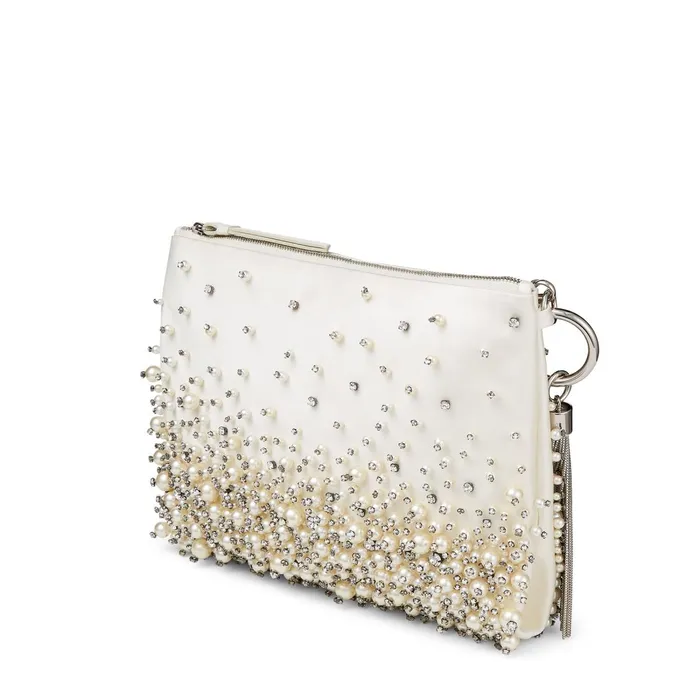 Callie Ivory Satin Clutch Bag With Dgrad Pearl Embroidery Ivory Women JIMMY CHOO Clutch Bags