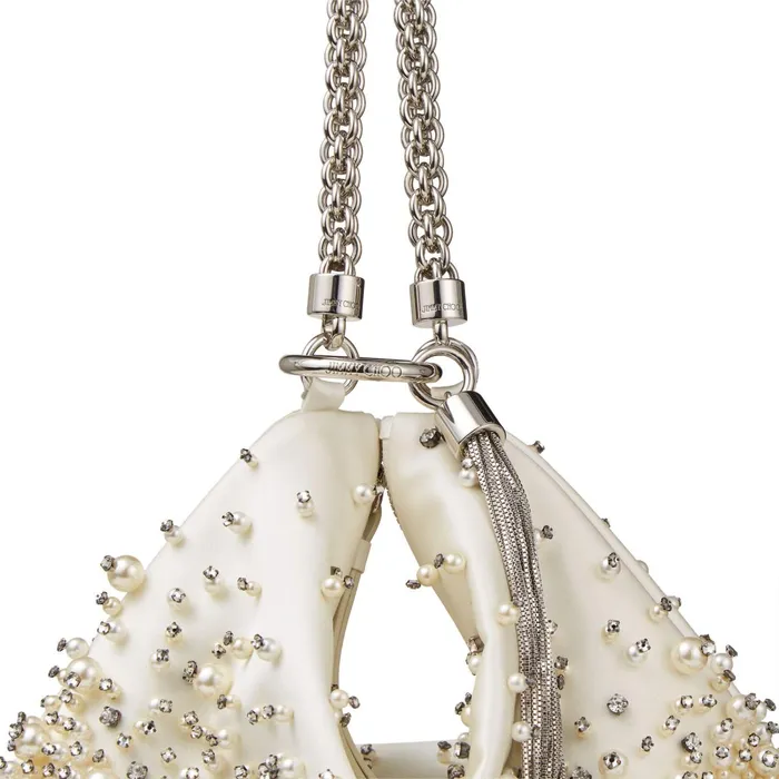Callie Ivory Satin Clutch Bag With Dgrad Pearl Embroidery Ivory Women JIMMY CHOO Clutch Bags