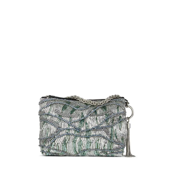 Callie Silver Satin Clutch Bag With Bead And Crystal Embroidery Silver Mix Women JIMMY CHOO Clutch Bags