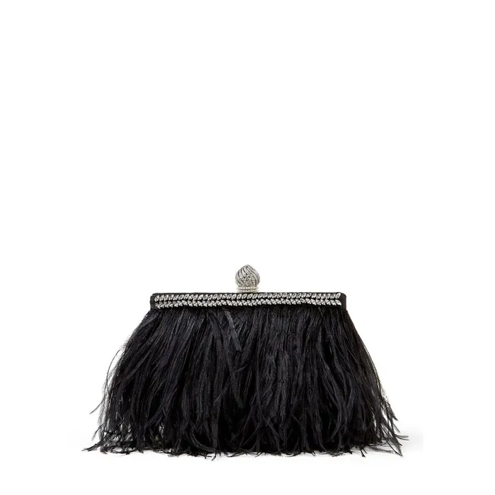 CelesteS Black Satin Clutch Bag With Ostrich Feathers Crystals And Dome Clasp Black Women JIMMY CHOO Clutch Bags CelesteS Black Satin Clutch Bag With Ostrich Feathers Crystals And Dome Clasp Black Women JIMMY CHOO Clutch Bags