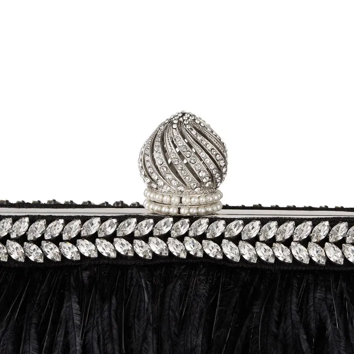 CelesteS Black Satin Clutch Bag With Ostrich Feathers Crystals And Dome Clasp Black Women JIMMY CHOO Clutch Bags