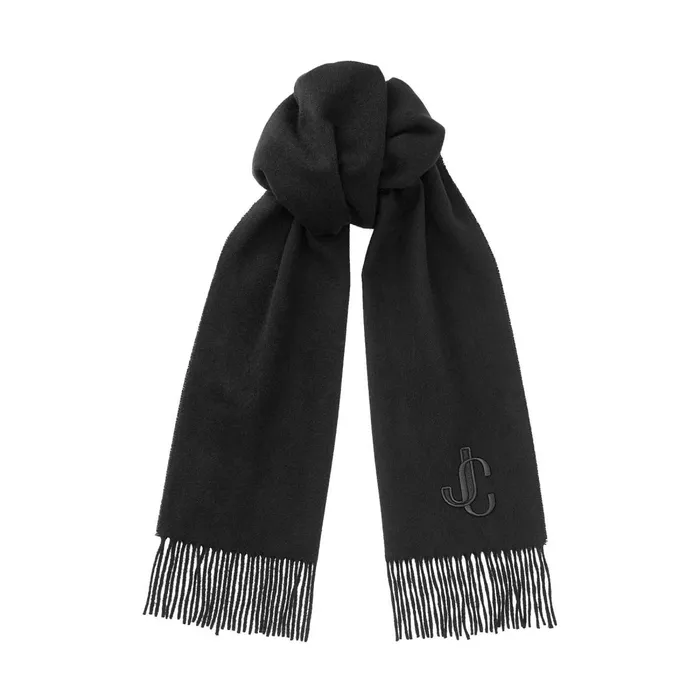 Charles Black Recycled Cashmere Scarf With Jc Embroidery S200 Black Men JIMMY CHOO Scarf
