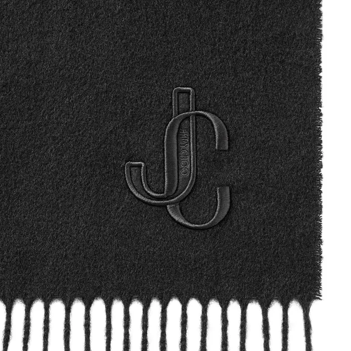 Charles Black Recycled Cashmere Scarf With Jc Embroidery S200 Black Men JIMMY CHOO Scarf